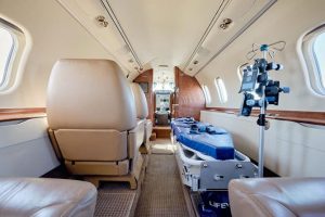 air ambulance inside of cabin with medical equipment